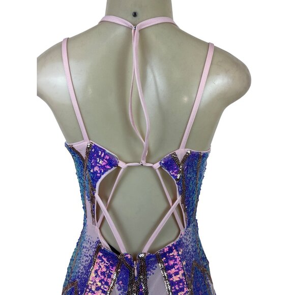 Giffniseti Women’s Pink Sequin Halter Neck Backless Maxi Dress Sz S - New - Picture 6 of 11